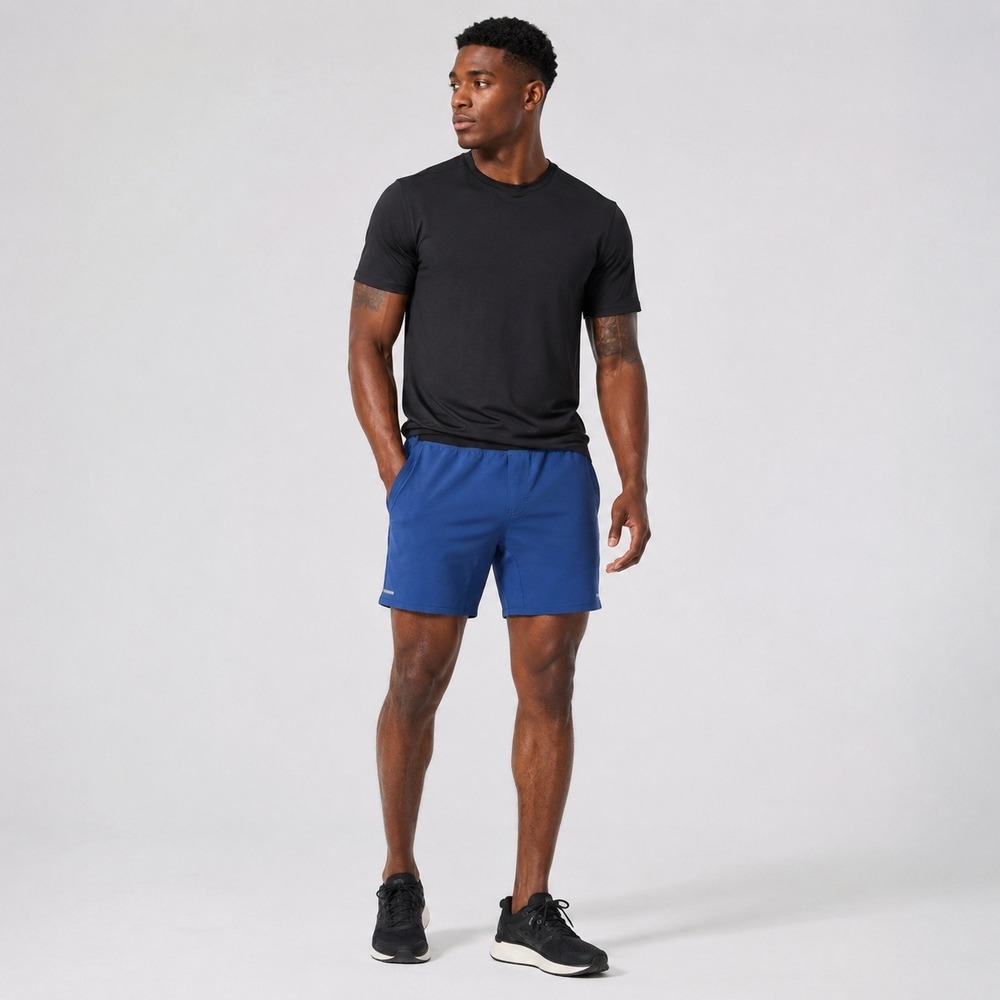 Lululemon Mens Running Shorts Blue Black Reflective Zip Pocket Size M